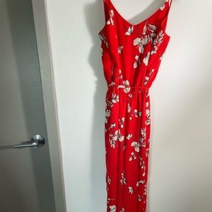 Red and white floral romper